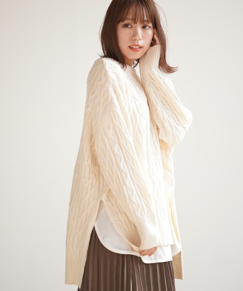 rps（アールピーエス）の「ＢＡＣＫリボンケーブルニットプルオーバー（ニット/セーター・レディース・ブラウン/オフホワイト/ラベンダー・M）」の4枚目の写真