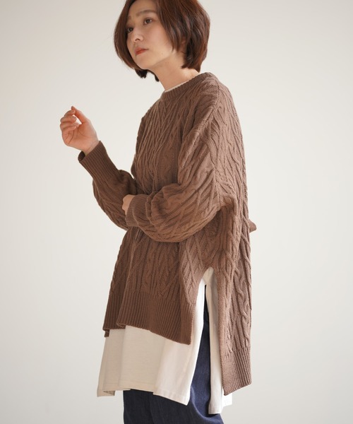 rps（アールピーエス）の「ＢＡＣＫリボンケーブルニットプルオーバー（ニット/セーター・レディース・ブラウン/オフホワイト/ラベンダー・M）」の15枚目の写真