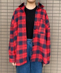 オンブレーチェック起毛オーバーシャツ