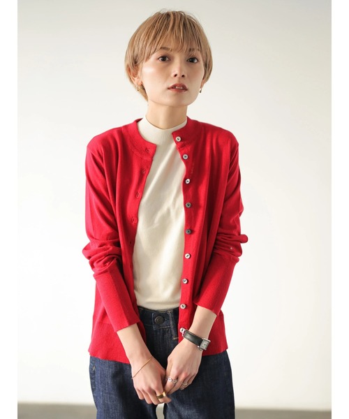 【rem closet】シェルボタンカーディガン・レッド rem closet】シェルボタンカーディガン・レッド