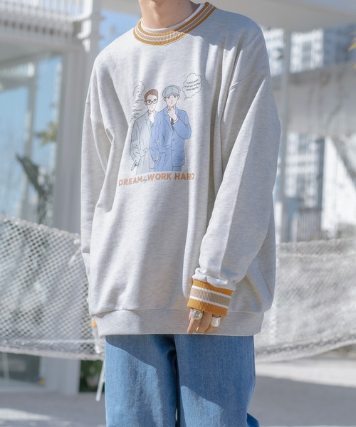 kutir(クティール)の「リブ配色ゆるイラストスウェット(スウェット・メンズ・ホワイト/ブラック/その他/霜降りグレー・MEDIUM/LARGE)」の3枚目の写真