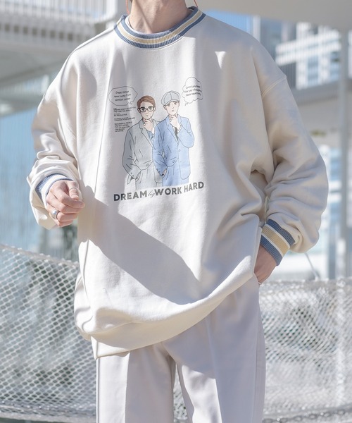 kutir(クティール)の「リブ配色ゆるイラストスウェット(スウェット・メンズ・ホワイト/ブラック/その他/霜降りグレー・MEDIUM/LARGE)」の4枚目の写真