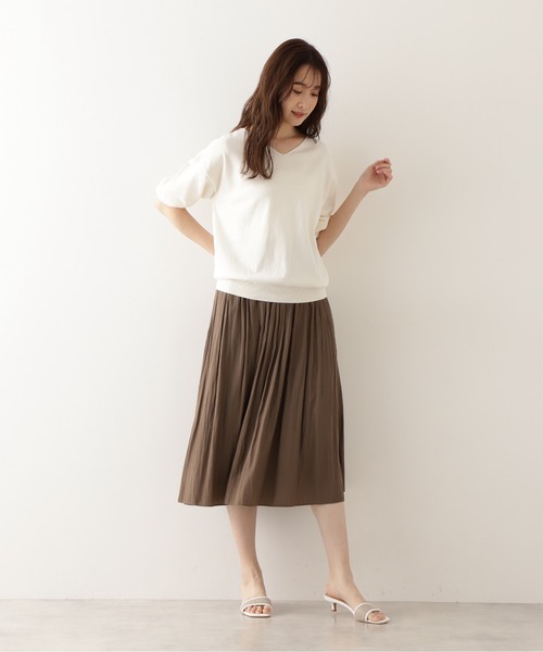 NATURAL BEAUTY BASIC（ナチュラルビューティーベーシック）の「割繊ギャザースカート（スカート・レディース・ライトグリーン/ブラウン/グレイッシュベージュ・X-SMALL/SMALL/MEDIUM）」の5枚目の写真