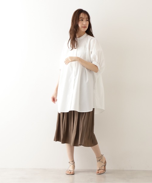 NATURAL BEAUTY BASIC（ナチュラルビューティーベーシック）の「割繊ギャザースカート（スカート・レディース・ライトグリーン/ブラウン/グレイッシュベージュ・X-SMALL/SMALL/MEDIUM）」の6枚目の写真