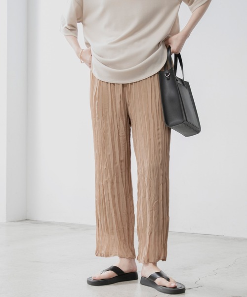 BONLECILL（ボンルシール）の「クリンクル シフォンジョーゼットフレアワイドパンツ（その他パンツ・レディース・ブラック/ベージュ/ブラウン/ベージュ系その他・FREE）」の3枚目の写真