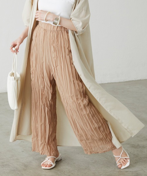 BONLECILL（ボンルシール）の「クリンクル シフォンジョーゼットフレアワイドパンツ（その他パンツ・レディース・ブラック/ベージュ/ブラウン/ベージュ系その他・FREE）」の17枚目の写真