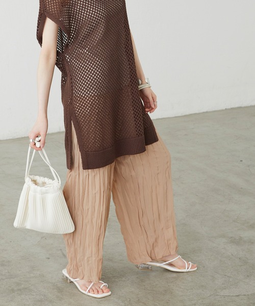 BONLECILL（ボンルシール）の「クリンクル シフォンジョーゼットフレアワイドパンツ（その他パンツ・レディース・ブラック/ベージュ/ブラウン/ベージュ系その他・FREE）」の16枚目の写真