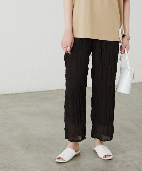 BONLECILL（ボンルシール）の「クリンクル シフォンジョーゼットフレアワイドパンツ（その他パンツ・レディース・ブラック/ベージュ/ブラウン/ベージュ系その他・FREE）」の9枚目の写真