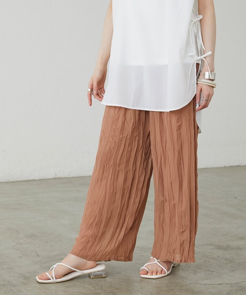 BONLECILL（ボンルシール）の「クリンクル シフォンジョーゼットフレアワイドパンツ（その他パンツ・レディース・ブラック/ベージュ/ブラウン/ベージュ系その他・FREE）」の14枚目の写真