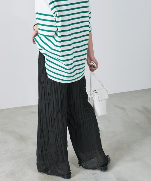 BONLECILL（ボンルシール）の「クリンクル シフォンジョーゼットフレアワイドパンツ（その他パンツ・レディース・ブラック/ベージュ/ブラウン/ベージュ系その他・FREE）」の5枚目の写真