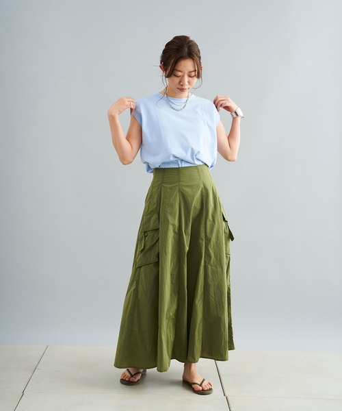 DouDou(ドゥドゥ)の「サテンカーゴスカート(スカート・レディース・カーキ/ブラック・FREE)」の17枚目の写真