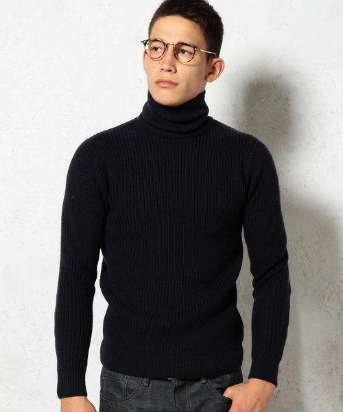 green label relaxing(グリーンレーベルリラクシング)の「MERCE/WOOL AZE タートルニット/N 5G ◆(ニット/セーター・メンズ・ホワイト/ネイビー・SMALL/LARGE/MEDIUM)」の1枚目の写真