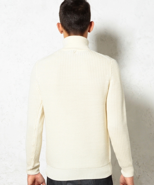 green label relaxing(グリーンレーベルリラクシング)の「MERCE/WOOL AZE タートルニット/N 5G ◆(ニット/セーター・メンズ・ホワイト/ネイビー・SMALL/LARGE/MEDIUM)」の3枚目の写真