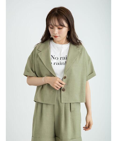 earth music&ecology（アースミュージックアンドエコロジー）の「開襟ショートシャツジャケット　＊（シャツ/ブラウス・レディース・グリーン/ラベンダー/ライトベージュ・FREE）」の12枚目の写真