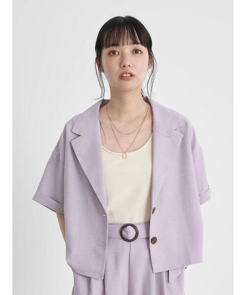 earth music&ecology（アースミュージックアンドエコロジー）の「開襟ショートシャツジャケット　＊（シャツ/ブラウス・レディース・グリーン/ラベンダー/ライトベージュ・FREE）」の14枚目の写真