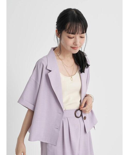 earth music&ecology（アースミュージックアンドエコロジー）の「開襟ショートシャツジャケット　＊（シャツ/ブラウス・レディース・グリーン/ラベンダー/ライトベージュ・FREE）」の15枚目の写真