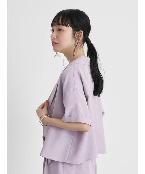 earth music&ecology（アースミュージックアンドエコロジー）の「開襟ショートシャツジャケット　＊（シャツ/ブラウス・レディース・グリーン/ラベンダー/ライトベージュ・FREE）」の16枚目の写真