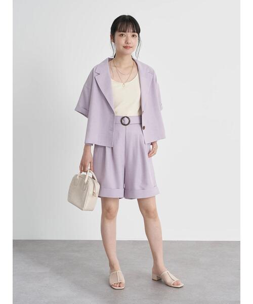 earth music&ecology（アースミュージックアンドエコロジー）の「開襟ショートシャツジャケット　＊（シャツ/ブラウス・レディース・グリーン/ラベンダー/ライトベージュ・FREE）」の22枚目の写真