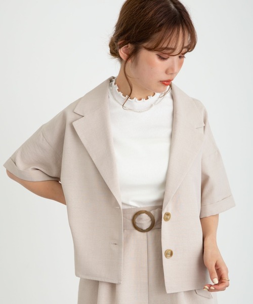 earth music&ecology（アースミュージックアンドエコロジー）の「開襟ショートシャツジャケット　＊（シャツ/ブラウス・レディース・グリーン/ラベンダー/ライトベージュ・FREE）」の2枚目の写真