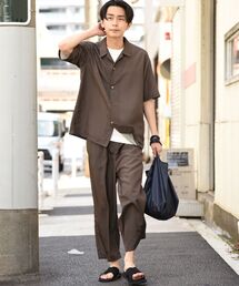 【WEB限定】SHIPS: 《シャツ+パンツ+巾着袋3点セット》ワンマイル セットアップ オープンカラーシャツ/リラックスパンツ