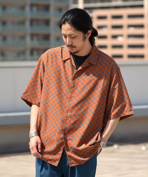 リラックスフィット柄パンツ mサイズ ネイビー系　シャツmサイズ　　セットアップ 大きいサイズと大きい服のメンズ通販【ビッグエムワン】【25set