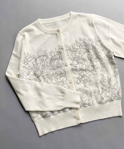 PICCIN(ピッチン)の「パールボタンスカラレースカーディガン(カーディガン/ボレロ・レディース・ホワイト/ブラック/サーモンピンク・M)」の2枚目の写真