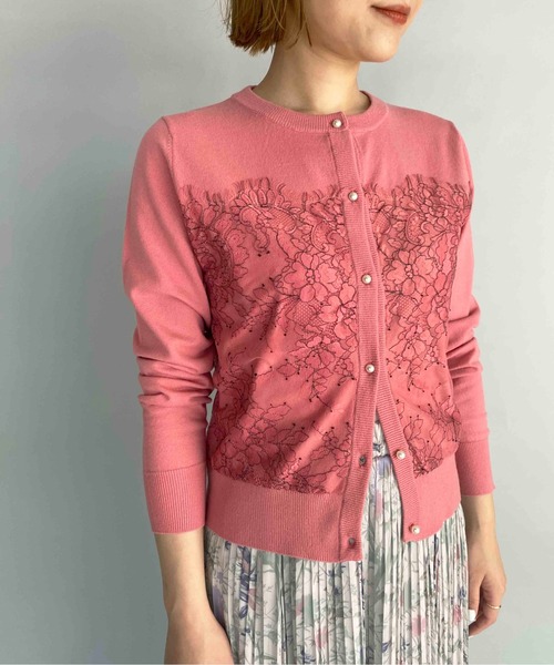 PICCIN(ピッチン)の「パールボタンスカラレースカーディガン(カーディガン/ボレロ・レディース・ホワイト/ブラック/サーモンピンク・M)」の1枚目の写真