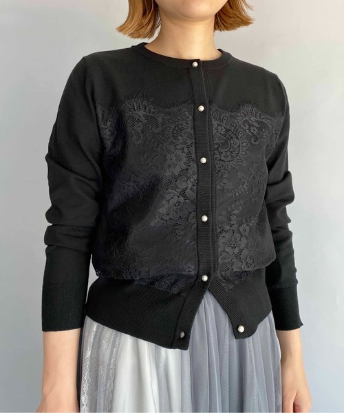 PICCIN(ピッチン)の「パールボタンスカラレースカーディガン(カーディガン/ボレロ・レディース・ホワイト/ブラック/サーモンピンク・M)」の3枚目の写真