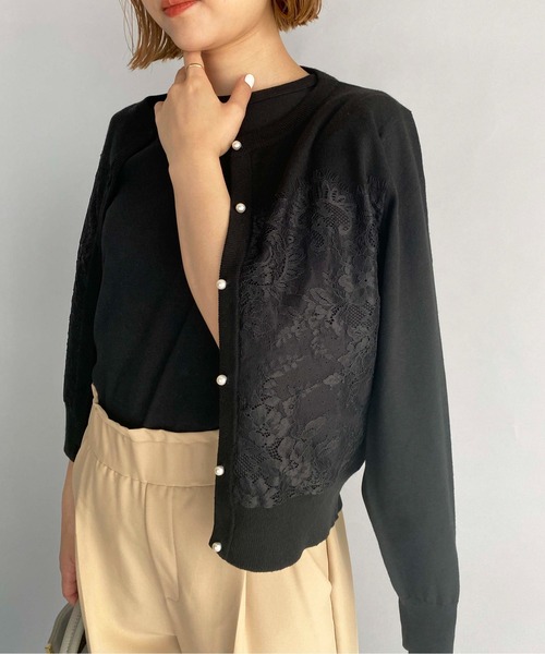 PICCIN(ピッチン)の「パールボタンスカラレースカーディガン(カーディガン/ボレロ・レディース・ホワイト/ブラック/サーモンピンク・M)」の21枚目の写真