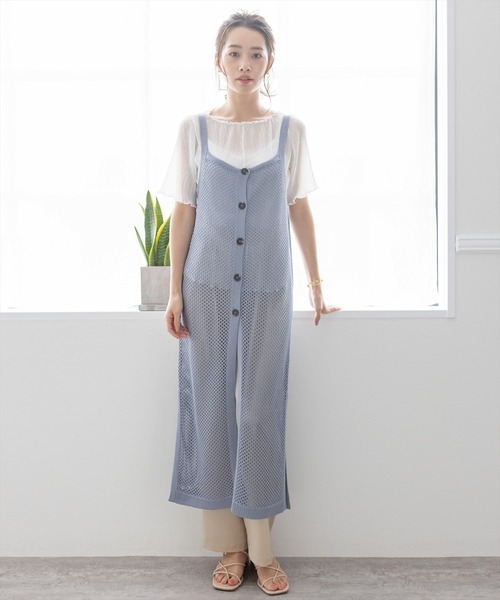 clear(クリア)の「メッシュニットロングジレ(ワンピース・レディース・ブラック/アイボリー/ブルーグレー・F)」の1枚目の写真