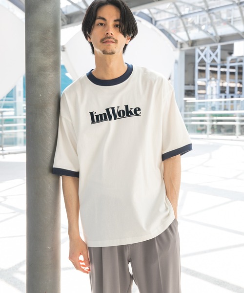 niko and...（ニコアンド）の「リンガーロゴプリントＴシャツ（Tシャツ/カットソー・メンズ・グリーン/オフホワイト/ネイビー・MEDIUM/LARGE）」の2枚目の写真