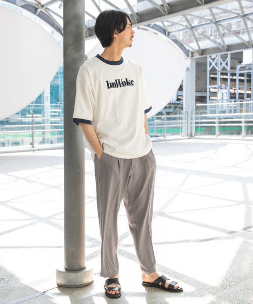 niko and...（ニコアンド）の「リンガーロゴプリントＴシャツ（Tシャツ/カットソー・メンズ・グリーン/オフホワイト/ネイビー・MEDIUM/LARGE）」の4枚目の写真