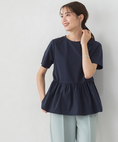 Pierrot（ピエロ）の「ギャザー切替デザインTシャツ（Tシャツ/カットソー・レディース・オフホワイト/ブラック/ネイビー/ピンク・M/L）」の4枚目の写真