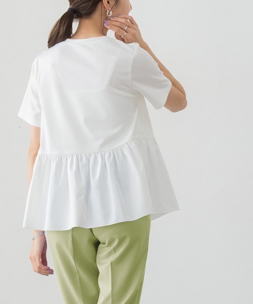 Pierrot（ピエロ）の「ギャザー切替デザインTシャツ（Tシャツ/カットソー・レディース・オフホワイト/ブラック/ネイビー/ピンク・M/L）」の17枚目の写真
