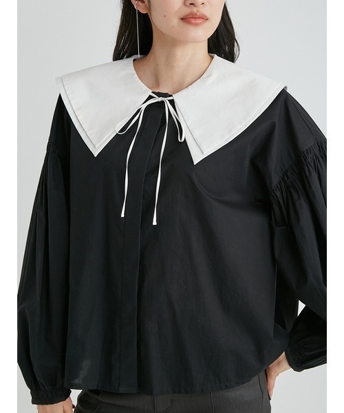 Mila Owen(ミラオーウェン)の「ビッグカラーロングスリーブブラウス(シャツ/ブラウス・レディース・ホワイト/ブラック/カーキ・1/0)」の5枚目の写真