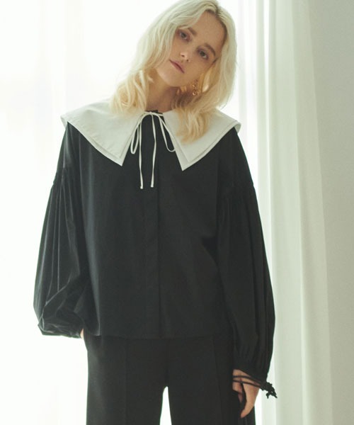 Mila Owen(ミラオーウェン)の「ビッグカラーロングスリーブブラウス(シャツ/ブラウス・レディース・ホワイト/ブラック/カーキ・1/0)」の16枚目の写真