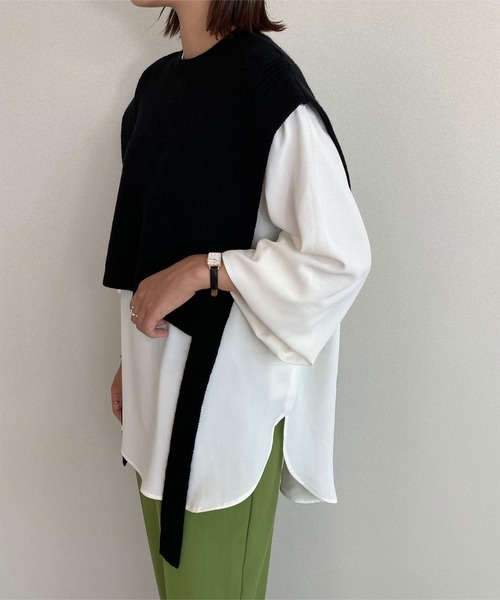 titivate（ティティベイト）の「ﾃﾞｻﾞｲﾝｼｮｰﾄﾆｯﾄﾍﾞｽﾄ（ベスト・レディース・ブラック/ブラウン系その他/グレー/アイボリー・S/M）」の3枚目の写真