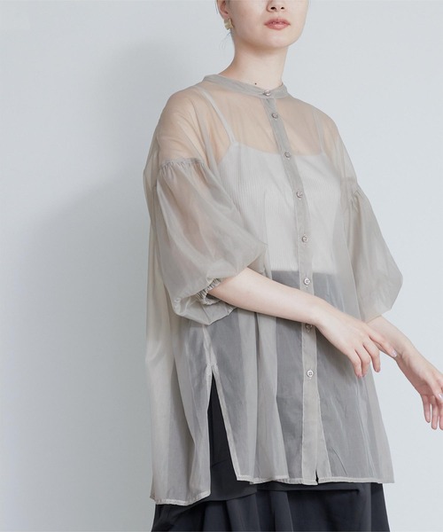 miette（ミエット）の「ｵｰｶﾞﾝｼﾞｰﾊﾞｯｸｷﾞｬｻﾞｰﾌﾞﾗｳｽ（シャツ/ブラウス・レディース・ブラック/グレー/オフホワイト・FREE）」の3枚目の写真