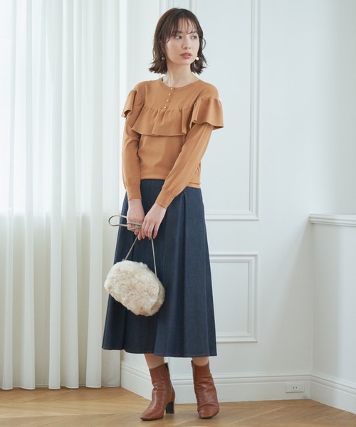 アナイ★ANAYI モクロディシシュウソデフリルプルオーバー 袖フリル 洗える ANAYI（アナイ）の「ウールカシミヤフリルプルオーバー（ニット