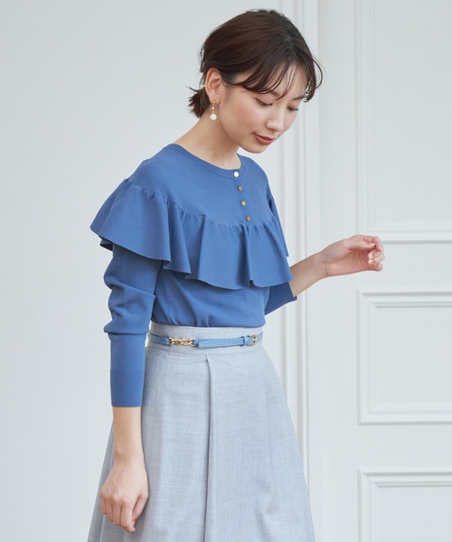 【新品】ANAY アナイ　レーヨンフリルニット　ブルー　38 ANAYI 「ANAYI」 長袖ニット 38 ブルー レディース : ZOZOTOWN