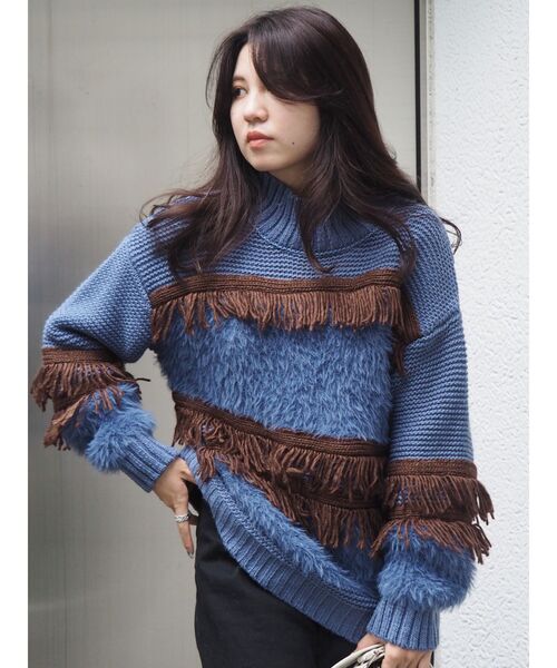 EVRIS（エヴリス）の「ローゲージMIXヤーンニット（ニット/セーター・レディース・ブルー/ブラック/ベージュ・FREE）」の3枚目の写真