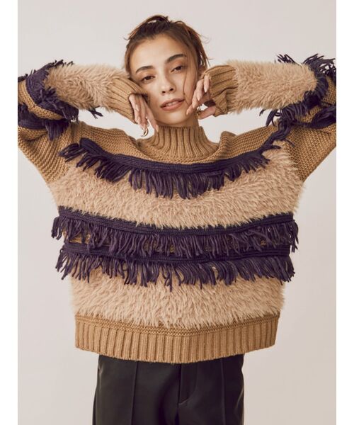 EVRIS（エヴリス）の「ローゲージMIXヤーンニット（ニット/セーター・レディース・ブルー/ブラック/ベージュ・FREE）」の13枚目の写真