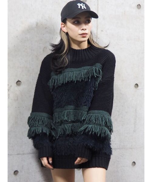 EVRIS（エヴリス）の「ローゲージMIXヤーンニット（ニット/セーター・レディース・ブルー/ブラック/ベージュ・FREE）」の4枚目の写真