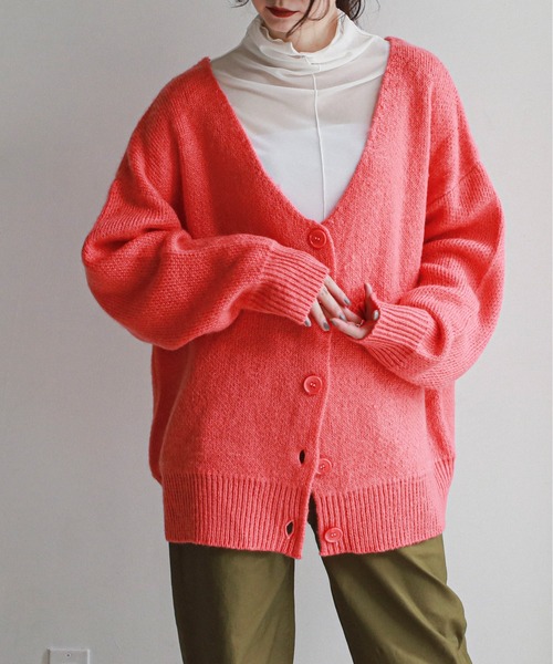 feepur（フェピュール）の「《ウォッシャブル》カラバリシャギーVネックカーディガン（カーディガン/ボレロ・レディース・グリーン/モカ/ブラック/パープル/オフホワイト/ピンク/イエロー・MEDIUM）」の19枚目の写真