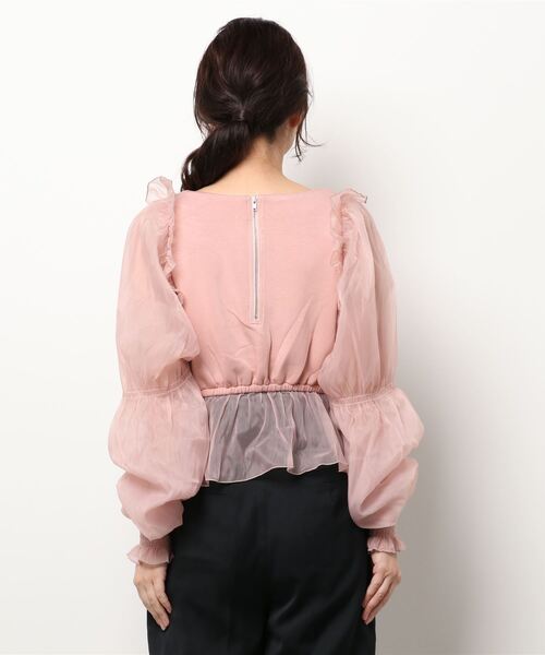 Swankiss(スワンキス)の「SX bijous puff TOPS(シャツ/ブラウス・レディース・ブラック/ピンク・FREE)」の4枚目の写真