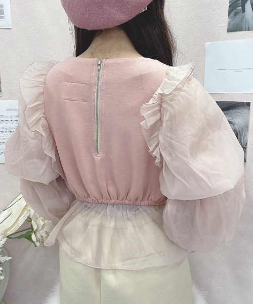 Swankiss(スワンキス)の「SX bijous puff TOPS(シャツ/ブラウス・レディース・ブラック/ピンク・FREE)」の7枚目の写真