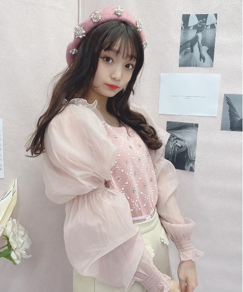 Swankiss(スワンキス)の「SX bijous puff TOPS(シャツ/ブラウス・レディース・ブラック/ピンク・FREE)」の9枚目の写真