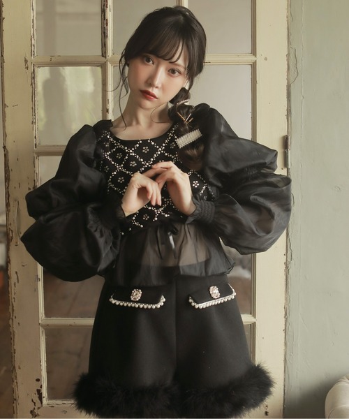 Swankiss(スワンキス)の「SX bijous puff TOPS(シャツ/ブラウス・レディース・ブラック/ピンク・FREE)」の11枚目の写真