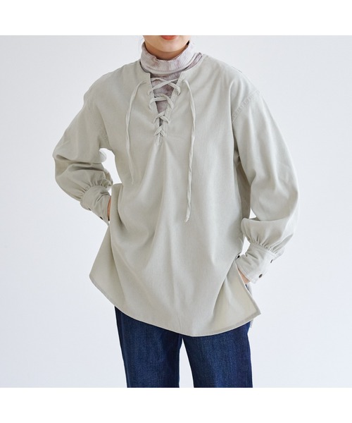 CPCM（シーピーシーエム）の「レースアップチュニックブラウス（シャツ/ブラウス・レディース・ベージュ/インディゴブルー/アイボリー・FREE）」の5枚目の写真