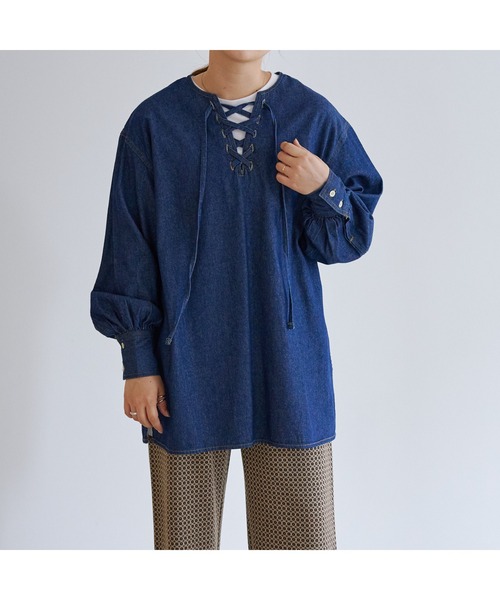 CPCM（シーピーシーエム）の「レースアップチュニックブラウス（シャツ/ブラウス・レディース・ベージュ/インディゴブルー/アイボリー・FREE）」の14枚目の写真